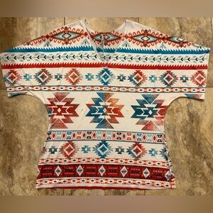 Big Bang Women's Aztec Gemstone Soft Knit Top V-Neck Size Large